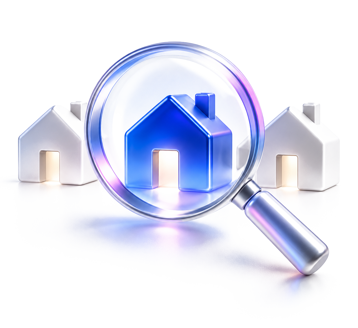 A magnifier highlighting one home