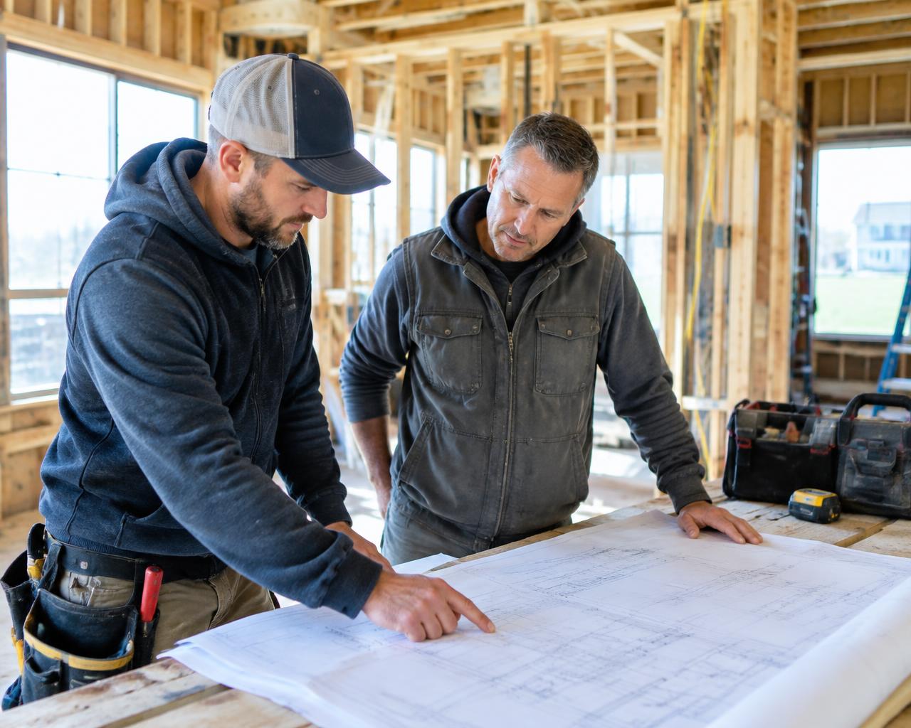 Contractors reviewing a residential project